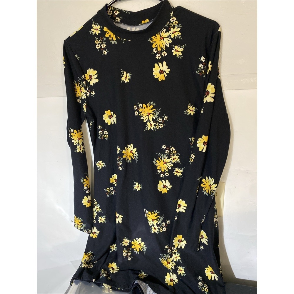 Women's Black Yellow Arizona Jean Floral Long Sleeve Dress Summer Size L